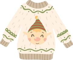 Cozy christmas sweater featuring adorable elf face, perfect for embracing the festive spirit and celebrating winter holidays in style, adding a touch of whimsy and warmth to your christmas wardrobe vector