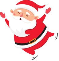 Santa Claus, dressed in a traditional red costume with a fluffy white beard and bright red hat, joyfully ice skating and waving during the festive Christmas season vector