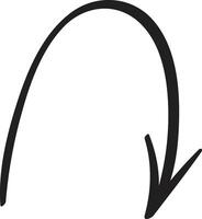 Simple and bold black hand drawn curved arrow pointing downwards, set against a clean white background, serving as an ideal graphic element for various design projects vector