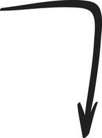 Thick black arrow curving to the right and pointing downward, perfect for enhancing presentations, websites, or various graphic design projects with a bold visual element vector