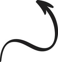 Hand drawn, black curved arrow pointing upwards, isolated against a clean white background, effectively symbolizing direction, progress, and growth in various design contexts vector