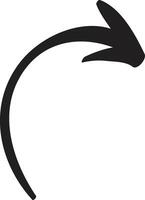 Simple, black, hand drawn curved arrow pointing to the right, isolated on a white background, ideal for various design projects and presentations vector