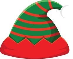 Red and green striped christmas elf hat with white ball at the tip, bringing festive cheer to holiday celebrations and adding a touch of magic to the season vector