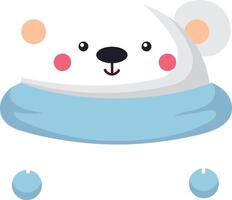 Adorable polar bear cub wearing a light blue scarf and small blue mittens, smiling happily with rosy cheeks and a black nose, creating a heartwarming and charming winter scene vector