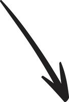 Downward pointing black arrow diagonally crossing a clean white background, representing direction, descent, or a trend indicating decrease and decline in various contexts vector