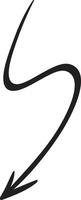 Simple, black, hand drawn arrow curving down and to the left, isolated on a white background, providing clear direction and visual guidance vector