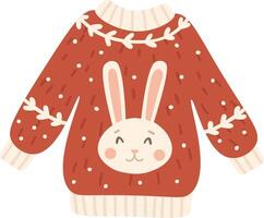 Warm and festive Christmas sweater featuring an adorable bunny design, perfect for adding a touch of whimsy to holiday celebrations, creating a cozy and cheerful atmosphere vector