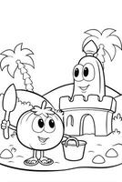 Cartoon Onion Building Sandcastle Tropical Palm Trees Beach Fun vector