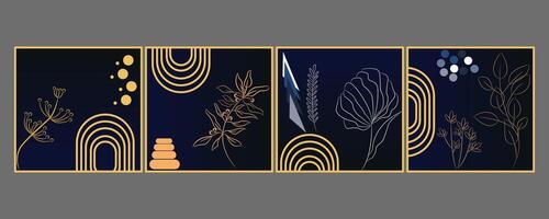 Abstract Floral Compositions on Dark Blue vector