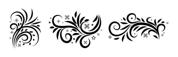 Floral ornament with christmas element. line art style. vector
