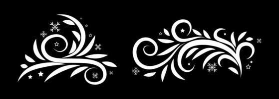 Set of calligraphic and typographic elements, frames, vintage labels, ribbons, mistletoe, holly berries. vector