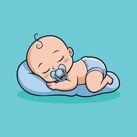 Baby Sleeping On Cloud Pillow Cartoon Illustration vector