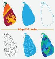 Sri Lanka Map set. blue map of sri lanka with high detailed region and stroke outline map. vector