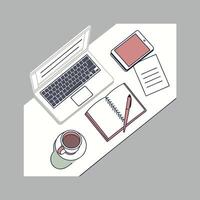 Laptop computer with opened lid on desk vector