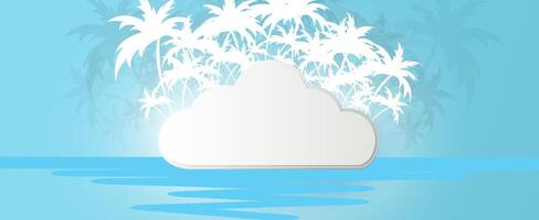 Tropical island with palm trees and cloud vector