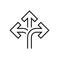 Three way direction arrow outline icon. Triple arrows sign symbol vector
