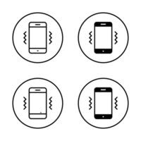 Phone vibration icon set on circle line. Cellphone vibrate sign symbol vector