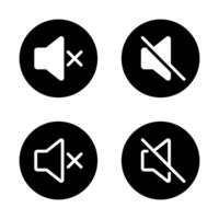 Mute sound icon set on black circle. No volume audio sign symbol vector