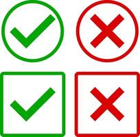 Cross and check icon. Checkmark symbol. Tick correct sign illustration isolated on white background vector