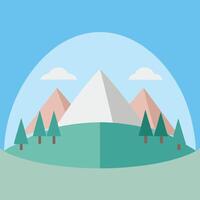 a serene flat design of dome mountains with pink, sky, green color vector
