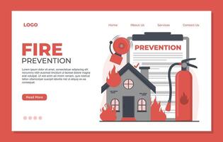 fire prevention website landing page template vector