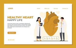 Cardiology concept landing page template Doctor and patient. Heart check up illustration in flat style. vector