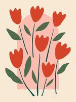 Neutral wall art, boho line art drawing with abstract shape plant, minimalist and natural vector