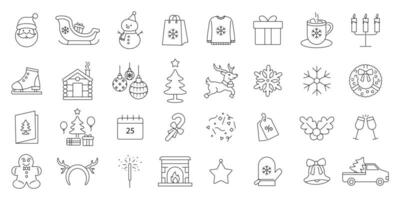 Christmas icon set. containing Holiday symbol, Line Xmas , and more .editable stroke thin outline icon collection . vector