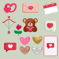 3D Happy valentines day elements set vector