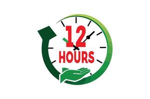 12 Hours Service Icon with Clock and Hand Graphic vector
