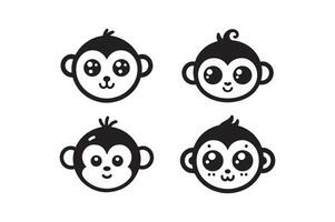 set of cute monkey faces illustration vector