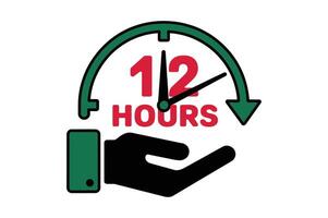 12 Hours Customer Support Icon with Clock and Hand Elements vector