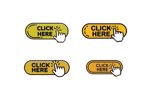 Set of Yellow Click Here Buttons with Hand Cursor Icon vector