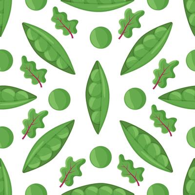 Super cute seamless pattern with Vegetables - tasty green Peas. Fresh Peas in cartoon style Hand drawn Smiley characters