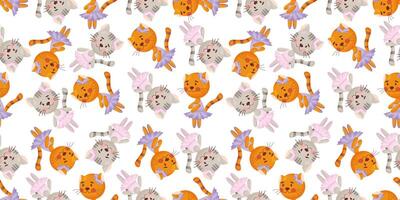 seamless pattern in child style with a cat ballerina. vector