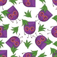 Seamless pattern egglant shaped patch pocket. Character pocket egglant. Cartoon style. Design element. Template for your shirts, books, stickers, cards, posters. vector
