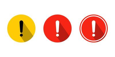 Alert warning icon set in flat design. Exclamation mark sign on circle shape vector