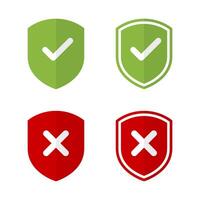 Shield check cross mark icon with shadow. Defense, protection sign symbol vector