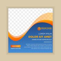 Fun abstract social media square banner post template design. blue liquid and orange element design color trendy modern style. halftone dot pattern. space for photo. vector