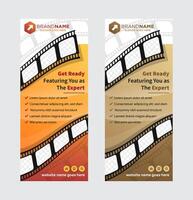 cinema festival vertical banner, poster background. wave roll film space for photo collage. entertainment concept. gradient orange and brown color design compositions in retro style vector
