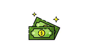 Two bills of money with dollar sign, stars and sparkles animation video