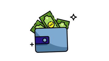 Wallet icon animation with stars and sparkles 4k alpha chanel video
