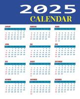 Simple new calendar 2025 monthly English calendar template for new year-2025 by illustrator vector