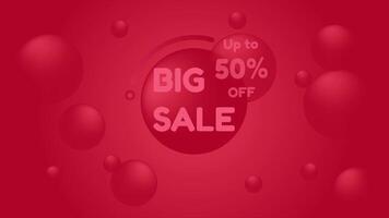 Animation of big sale banner background with red round bubbles. Loop playback on 4K footage. Suitable for promotions, social media, banners, etc. video