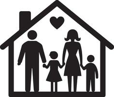 silhouette of a family inside a house vector