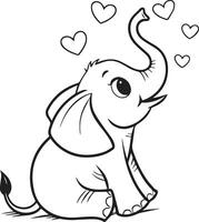 simple line art drawing of a seated baby elephant vector