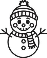 minimalist snowman illustration in continuous line drawing vector