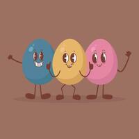 Set of eggs in Kawaii style and the inscription Happy Easter. illustration on mocha mousse background. illustration vector