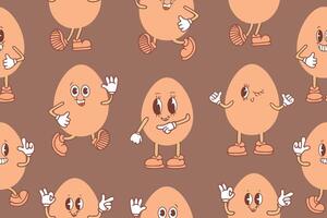 Seamless pattern of kawaii eggs. Concept of proper nutrition and healthy lifestyle. illustration on mocha mousse background. vector