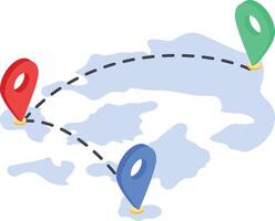 Isometric World Map with Route and Location Pins vector
